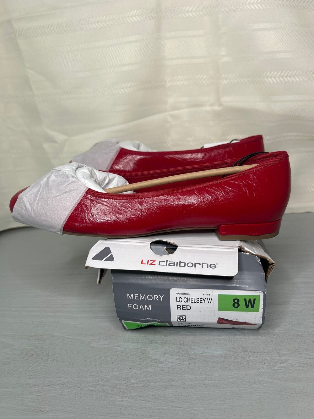 Liz Claiborne Ballet Flats Bow Accent Red Womens Size 8W Memory Foam